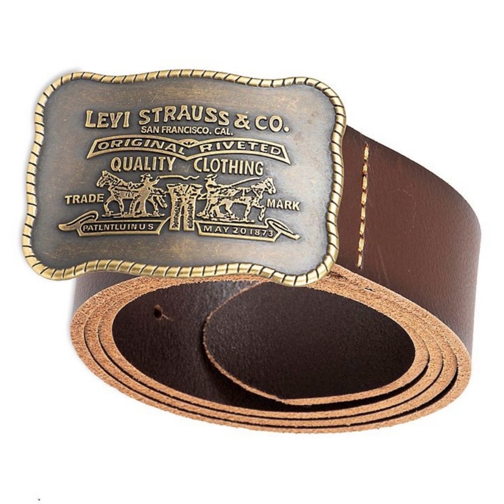 Men's Levi's® Western Heritage Plaque Buckle Jean Belt Brown Leather 3X 50-52